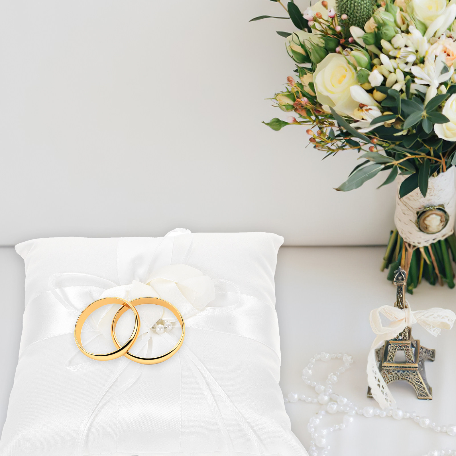Ring Bearer Pillow - Almohada de satén blanca elegante de