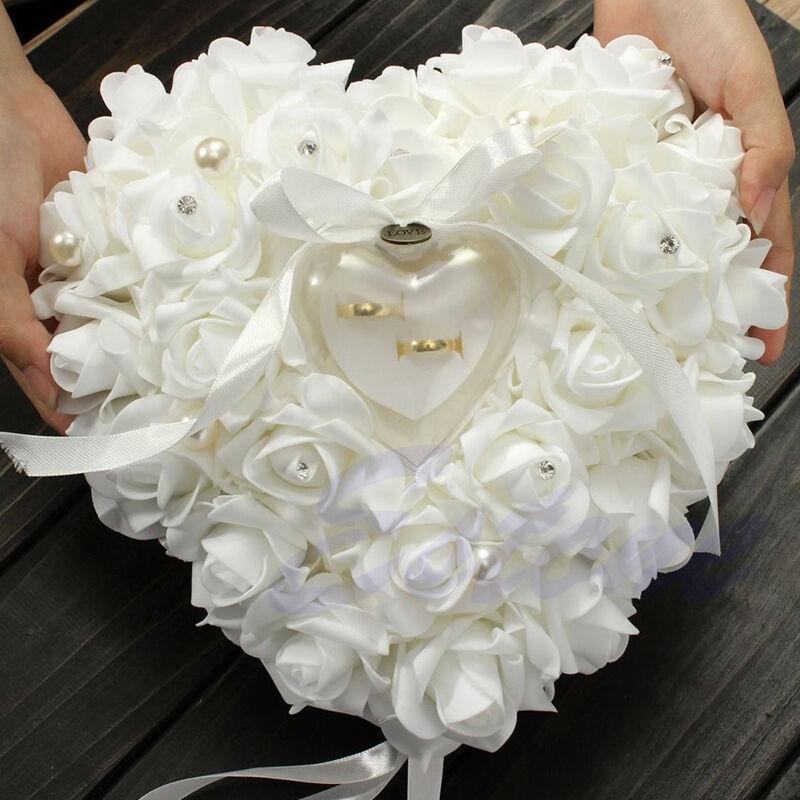 Ring Bearer Pillow - Almohada de cristal satinado de marfil