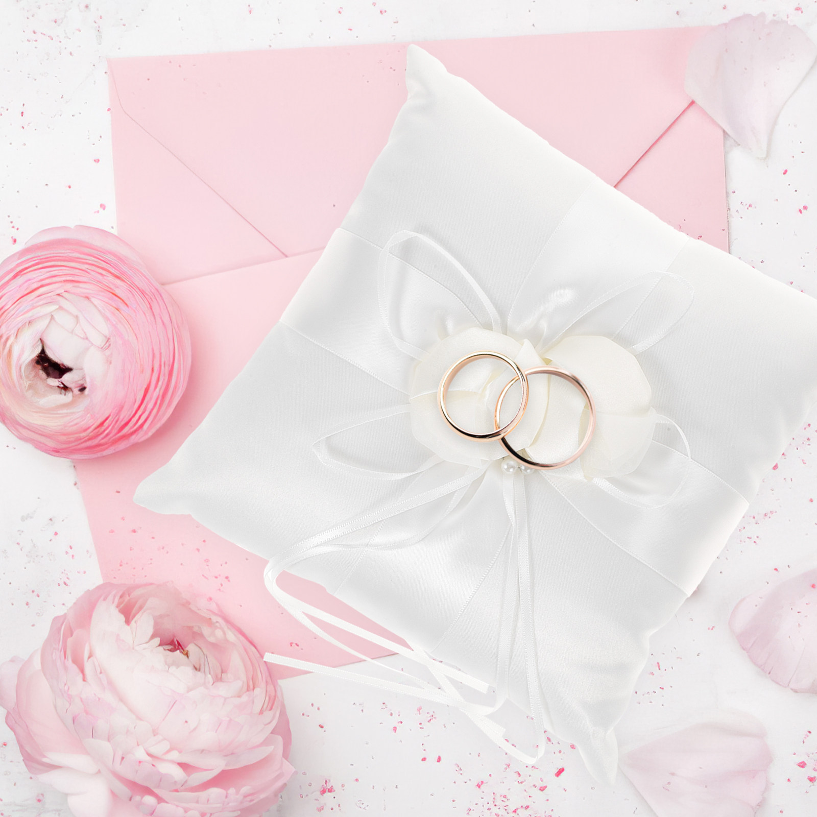 Almohada de satén blanca elega - Ring Bearer Pillow reseña y precio