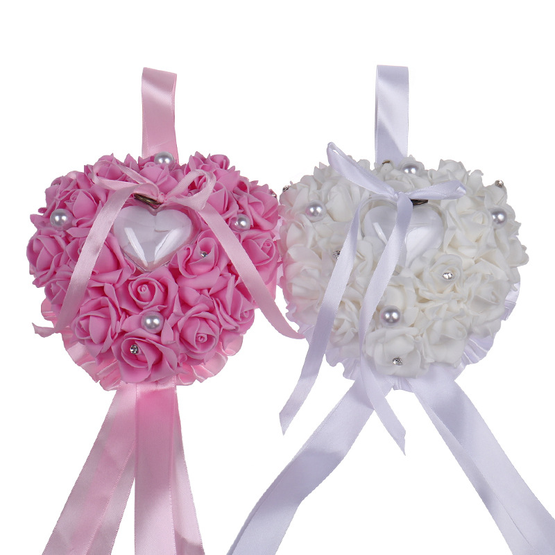 Caja de anillo con flores rosa - Ring Bearer Pillow reseña y precio